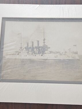 Framed Vintage Battleship Photography Print in Sepia Tone